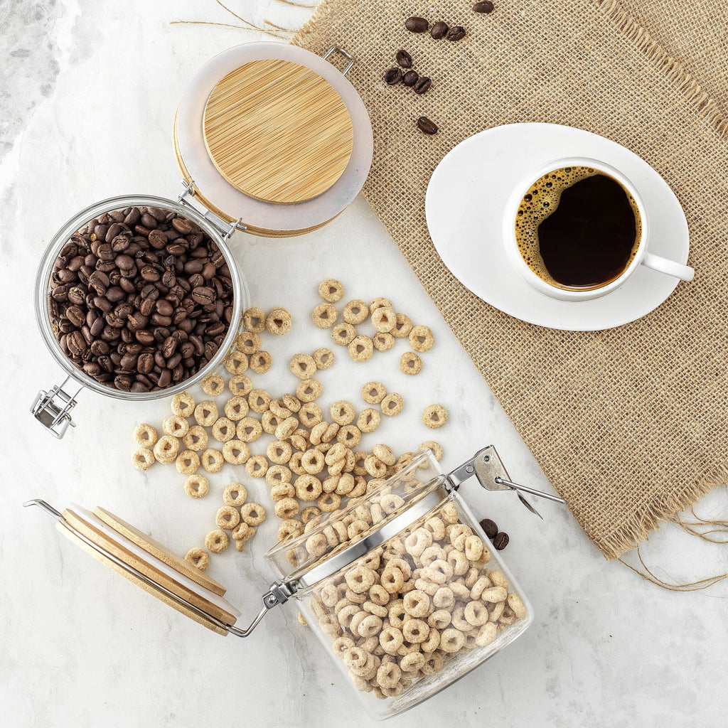 Storage Jars with Airtight Bamboo Clamp Lids Set